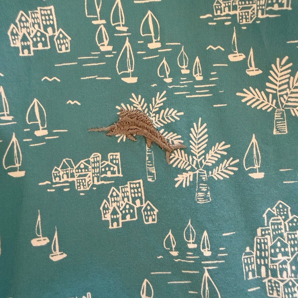 Tommy Bahama Men’s Tropical Print Turquoise Button Down Shirt - Picture 3 of 7